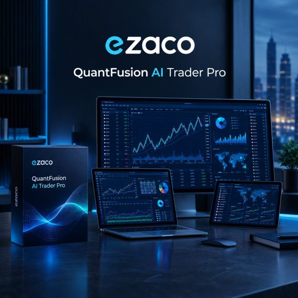 تصویر معرفی نرم‌افزار QuantFusion AI Trader Pro با برند ezaco؛ پنل‌های تحلیل بازار و مدیریت ریسک
